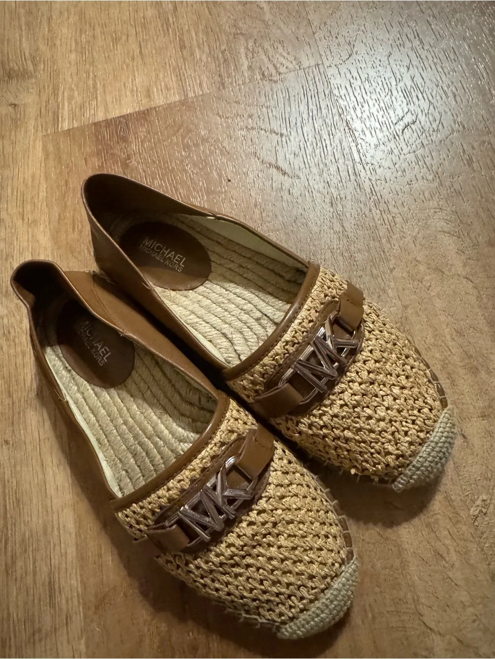 MICHAEL Michael Kors Tan Woven Espadrille Loafers with Logo Accent